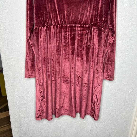 New! Serra Faux Wrap Velvet Burgundy V- Neck Long Sleeve Dress Sz M Earthcore - Picture 7 of 9